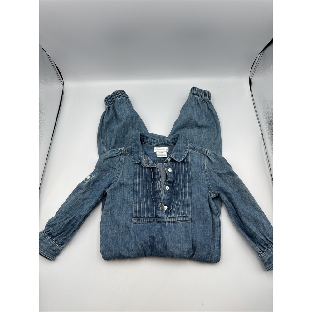 Ralph Lauren 18 Mo Infant Girls Blue Denim One Piece Romper Cotton